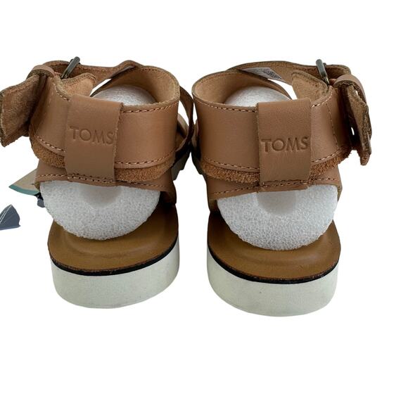 TOMS SIDNEY TREAD LEATHER ANKLE STRAP SANDALS IN WARM BEIGE NWT SIZE 8M - Picture 9 of 16
